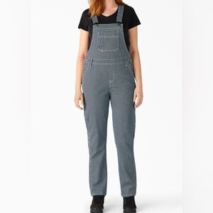 Dickie’s Hickory Stripe Boyfriend Fit Bib Overalls, large